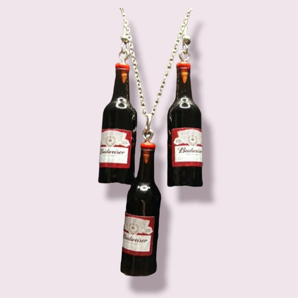 Budweiser beer necklace earrings set hilarius funny gag gift 🍺
